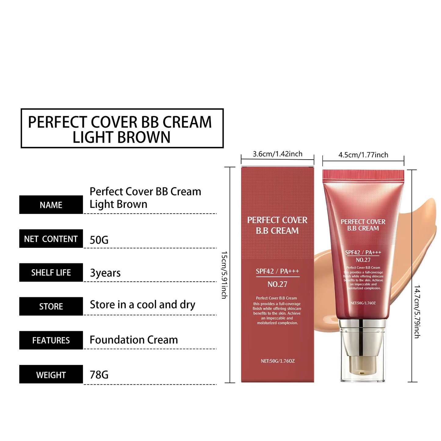 Experience Flawless Skin with Our BB Cream SPF 42 PA+++ - Your Ultimate Tinted Moisturizer for Full Coverage and Concealment of Dark Circles and Fine Lines
